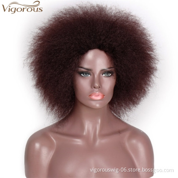 Vigorous Wholesale Price High Temperature Afro Curly Short For Black Women Red Cosplay Party Heat Resistant Synthetic Wigs